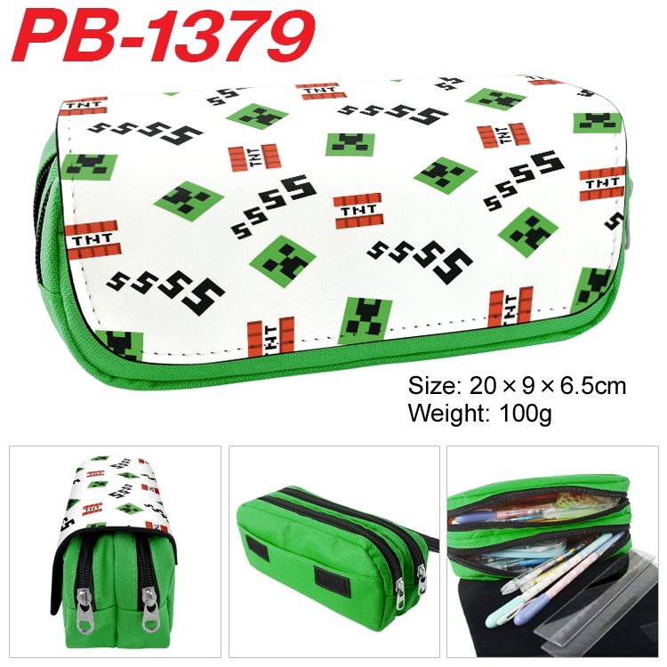 Minecraft Cartoon double-layer zipper canvas stationery case pencil Bag 20×9×6.5cm PB-1379