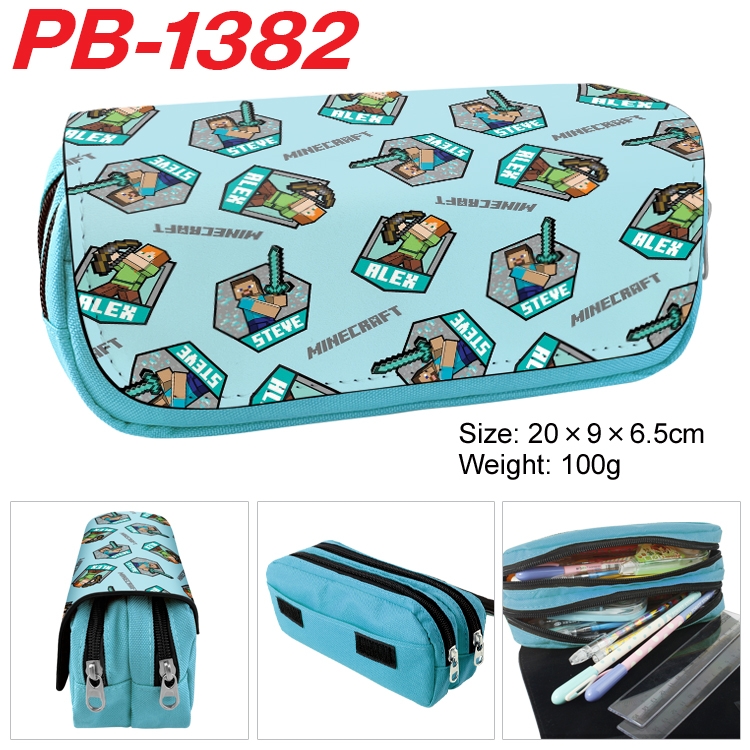 Minecraft Cartoon double-layer zipper canvas stationery case pencil Bag 20×9×6.5cm  PB-1382