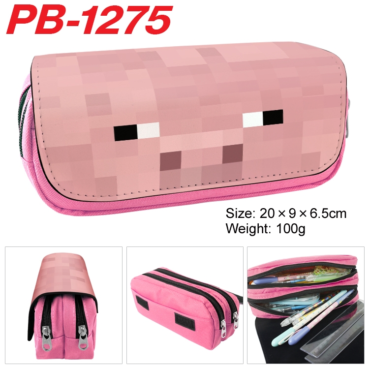 Minecraft Cartoon double-layer zipper canvas stationery case pencil Bag 20×9×6.5cm PB-1275