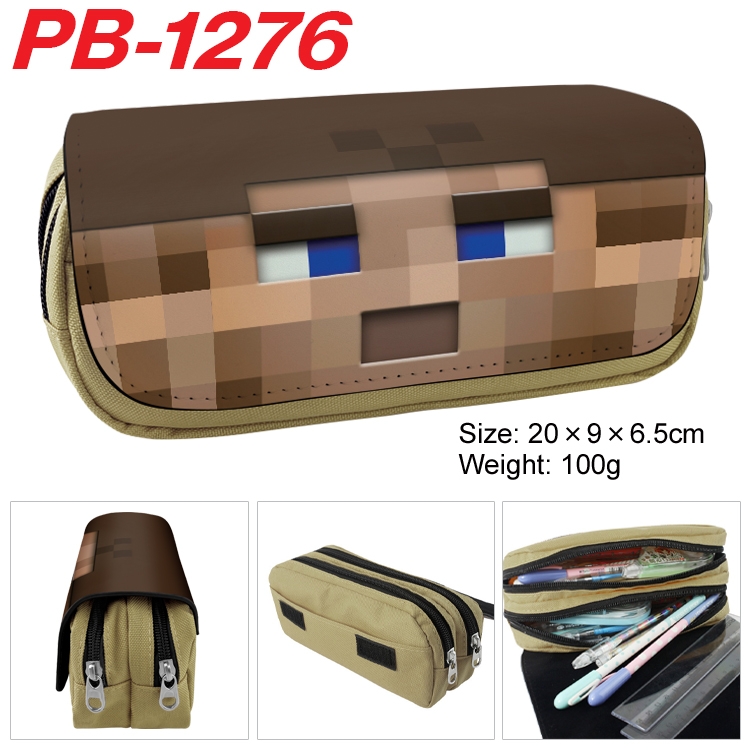 Minecraft Cartoon double-layer zipper canvas stationery case pencil Bag 20×9×6.5cm  PB-1276