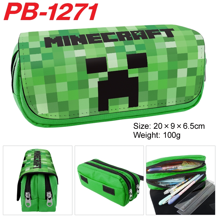 Minecraft Cartoon double-layer zipper canvas stationery case pencil Bag 20×9×6.5cm PB-1271