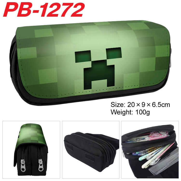Minecraft Cartoon double-layer zipper canvas stationery case pencil Bag 20×9×6.5cm PB-1272