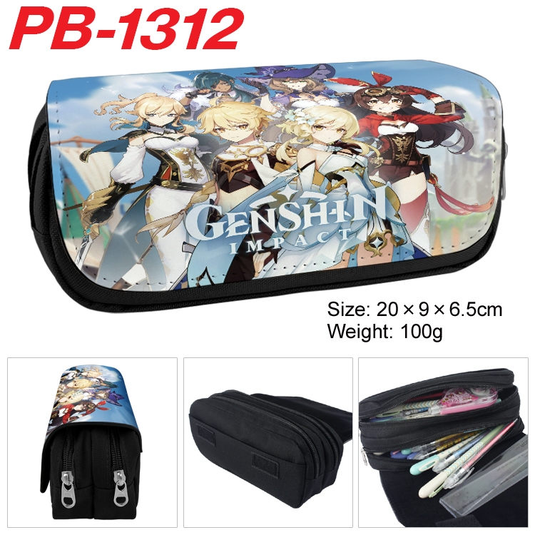 Genshin Impact Cartoon double-layer zipper canvas stationery case pencil Bag 20×9×6.5cm PB-1312