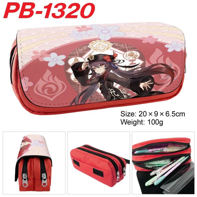 Genshin Impact Cartoon double-layer zipper canvas stationery case pencil Bag 20×9×6.5cm PB-1320