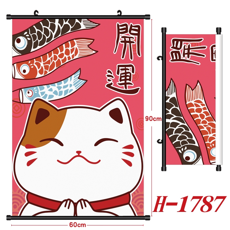 Fortune cat Cartoon Black Plastic Rod Canvas Painting Wall Scroll 60X90CM H-1787