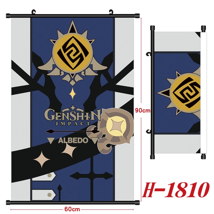 Genshin Impact Anime Black Plastic Rod Canvas Painting Wall Scroll 60X90CM  H-1810