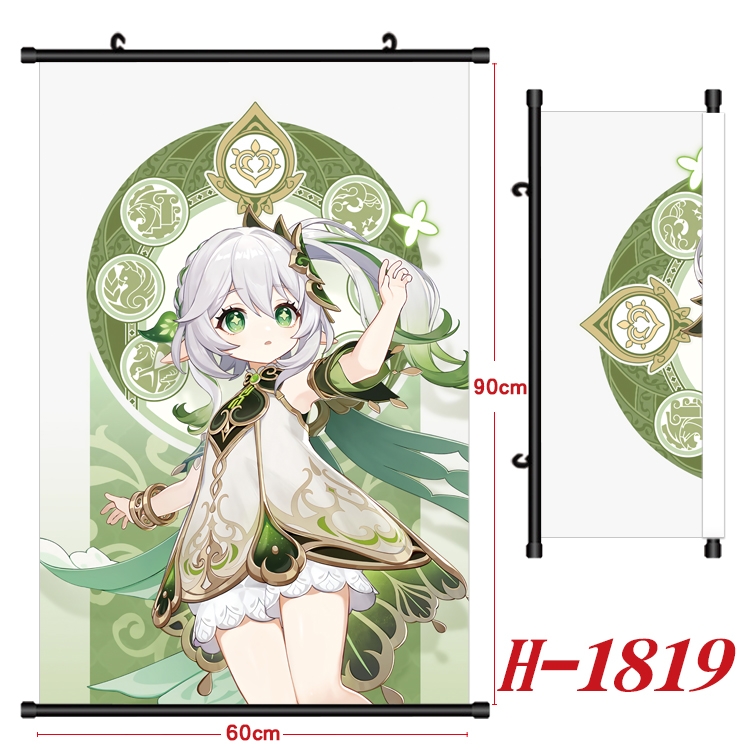 Genshin Impact Anime Black Plastic Rod Canvas Painting Wall Scroll 60X90CM  H-1819