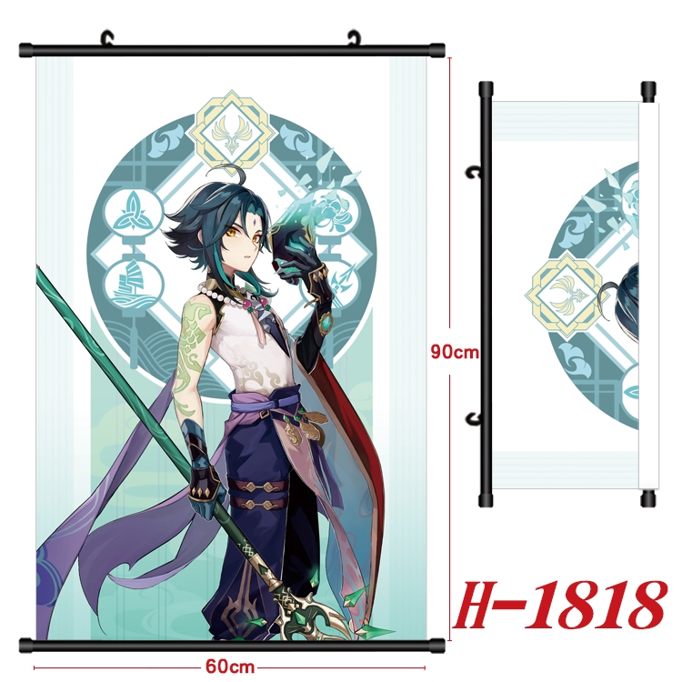 Genshin Impact Anime Black Plastic Rod Canvas Painting Wall Scroll 60X90CM  H-1818