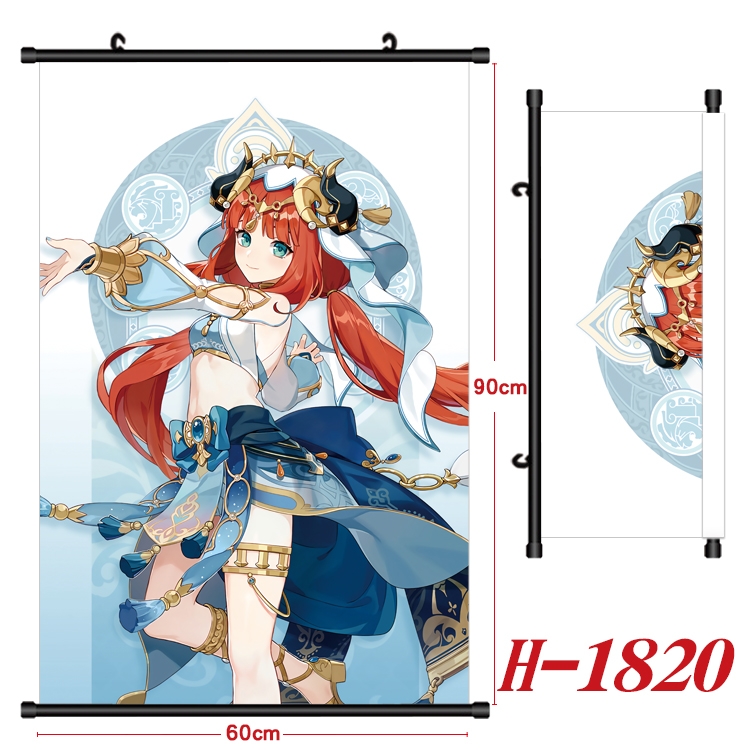 Genshin Impact Anime Black Plastic Rod Canvas Painting Wall Scroll 60X90CM H-1820