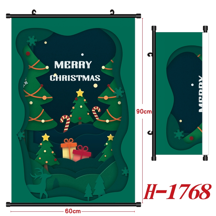 Christmas Cartoon Black Plastic Rod Canvas Painting Wall Scroll 60X90CM H-1768