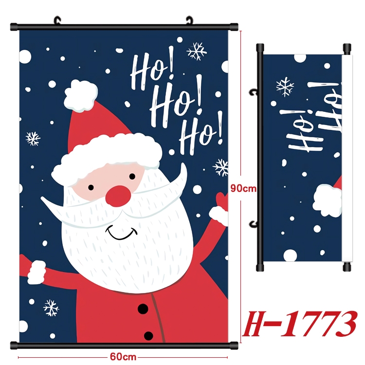 Christmas Cartoon Black Plastic Rod Canvas Painting Wall Scroll 60X90CM H-1773