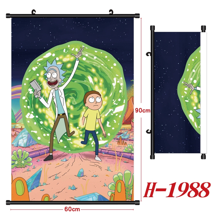 Rick and Morty Anime Black Plastic Rod Canvas Painting Wall Scroll 60X90CM  H-1988
