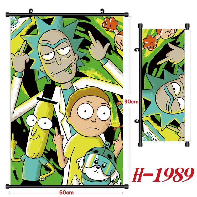 Rick and Morty Anime Black Plastic Rod Canvas Painting Wall Scroll 60X90CM  H-1989