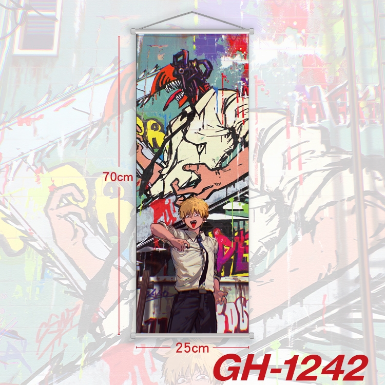 Chainsaw man Plastic Rod Cloth Small Hanging Canvas Painting Wall Scroll 25x70cm price for 5 pcs GH-1242A