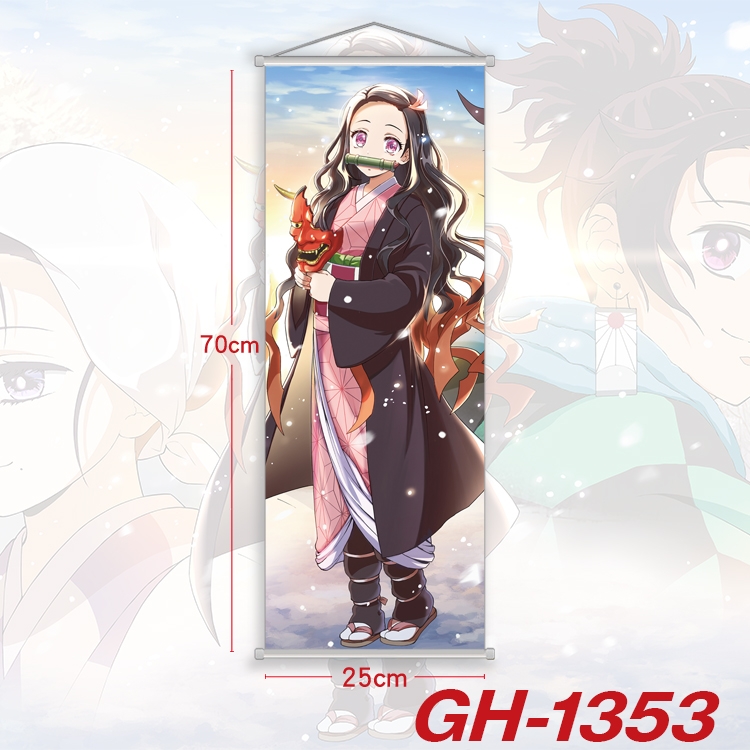 Demon Slayer Kimets Plastic Rod Cloth Small Hanging Canvas Painting Wall Scroll 25x70cm price for 5 pcs  GH-1353A