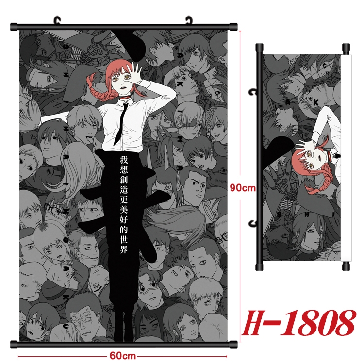 Chainsaw man Anime Black Plastic Rod Canvas Painting Wall Scroll 60X90CM  H-1808