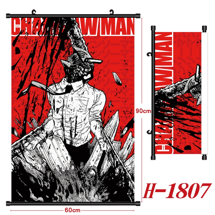 Chainsaw man Anime Black Plastic Rod Canvas Painting Wall Scroll 60X90CM  H-1807