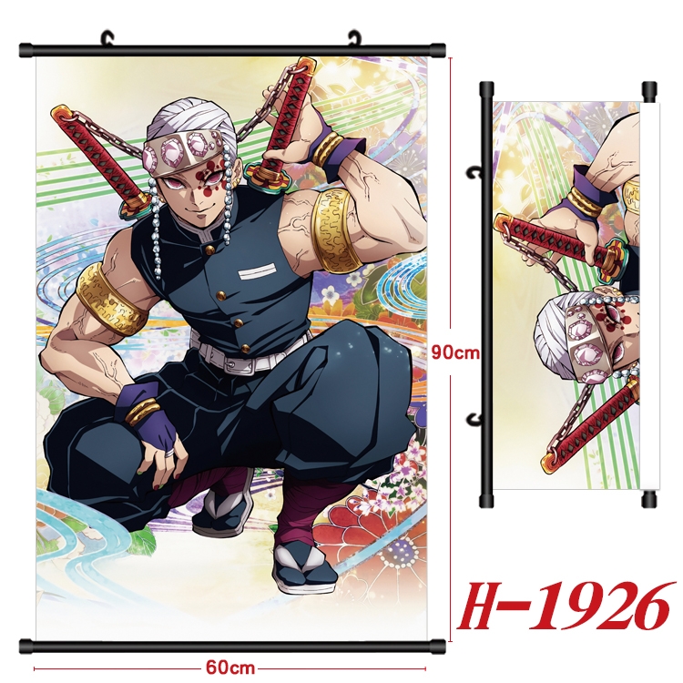 Demon Slayer Kimets Anime Black Plastic Rod Canvas Painting Wall Scroll 60X90CM H-1926