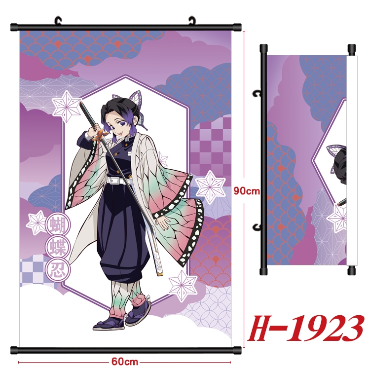 Demon Slayer Kimets Anime Black Plastic Rod Canvas Painting Wall Scroll 60X90CM H-1923