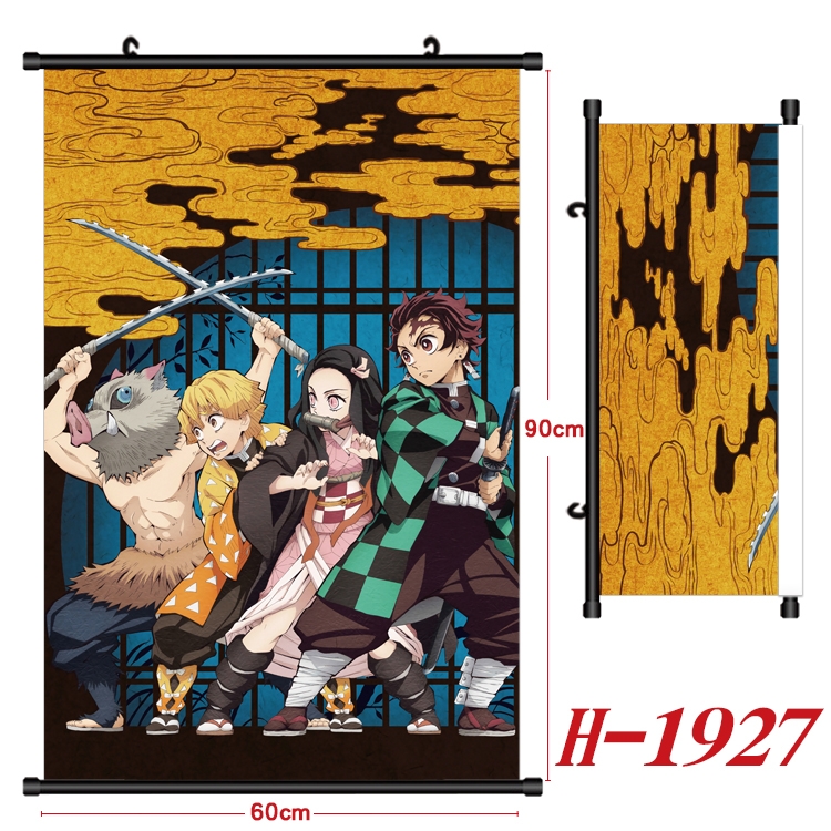 Demon Slayer Kimets Anime Black Plastic Rod Canvas Painting Wall Scroll 60X90CM  H-1927