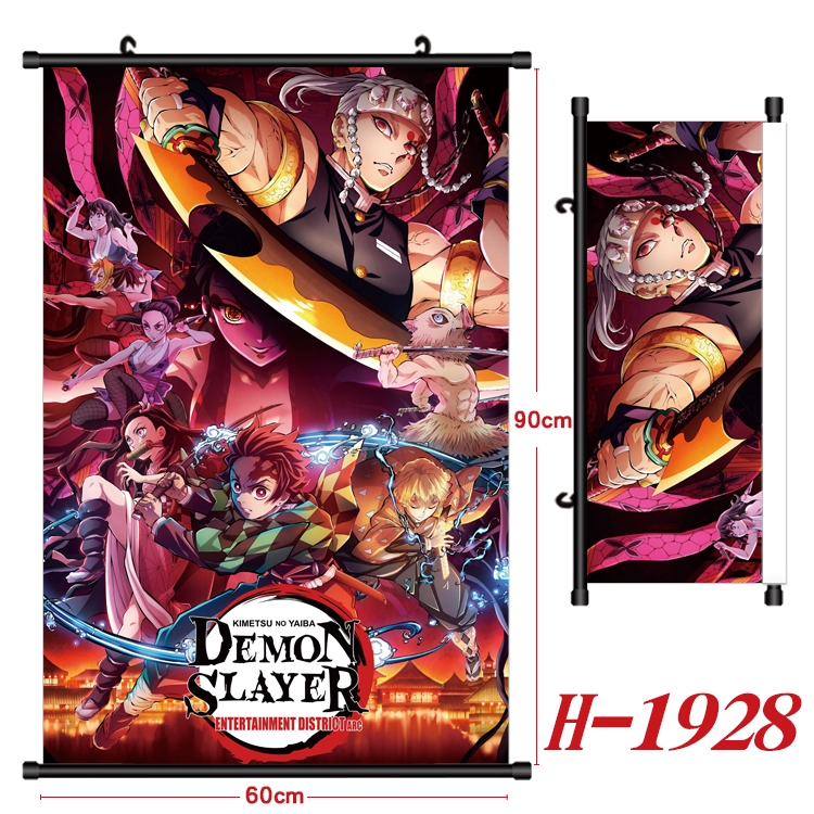 Demon Slayer Kimets Anime Black Plastic Rod Canvas Painting Wall Scroll 60X90CM  H-1928