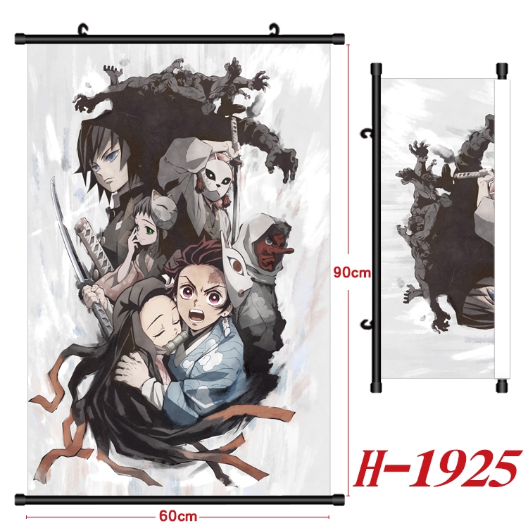 Demon Slayer Kimets Anime Black Plastic Rod Canvas Painting Wall Scroll 60X90CM H-1925