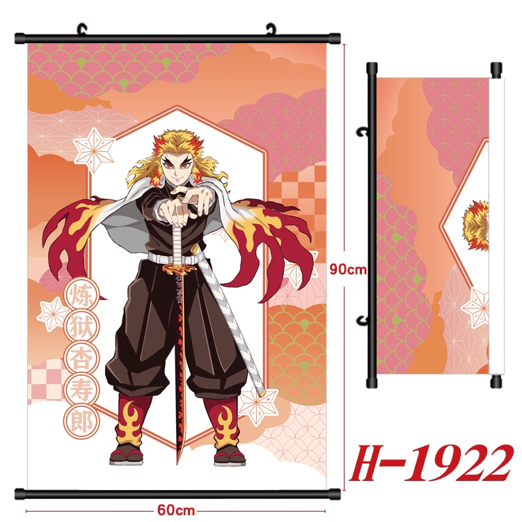 Demon Slayer Kimets Anime Black Plastic Rod Canvas Painting Wall Scroll 60X90CM H-1922