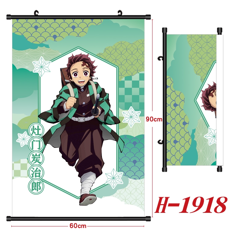 Demon Slayer Kimets Anime Black Plastic Rod Canvas Painting Wall Scroll 60X90CM H-1918