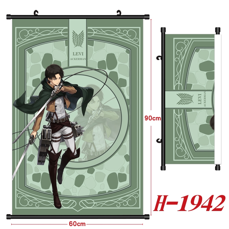 Shingeki no Kyojin Anime Black Plastic Rod Canvas Painting Wall Scroll 60X90CM  H-1942