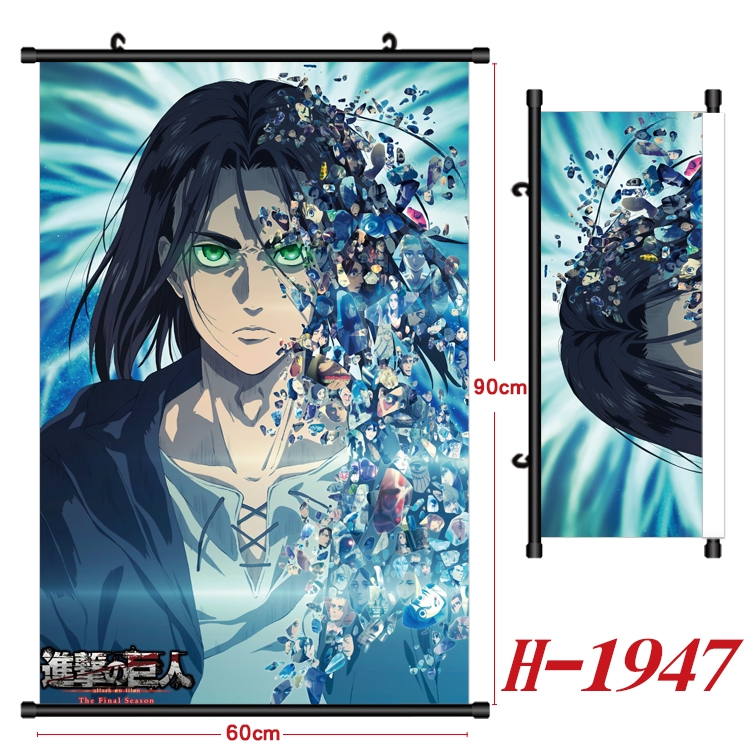 Shingeki no Kyojin Anime Black Plastic Rod Canvas Painting Wall Scroll 60X90CM H-1947