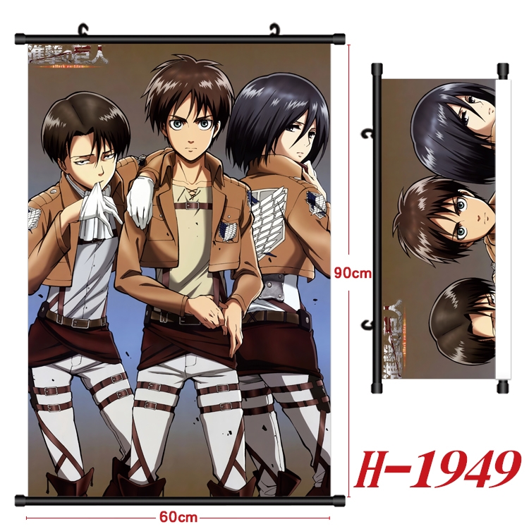 Shingeki no Kyojin Anime Black Plastic Rod Canvas Painting Wall Scroll 60X90CM  H-1949