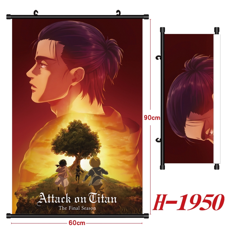 Shingeki no Kyojin Anime Black Plastic Rod Canvas Painting Wall Scroll 60X90CM H-1950