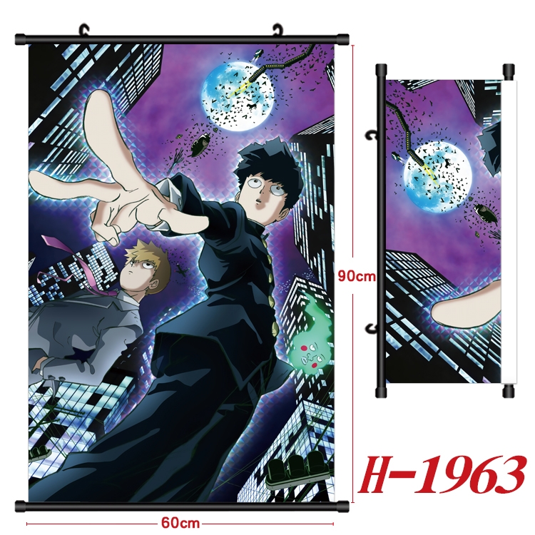 Mob Psycho 100 Anime Black Plastic Rod Canvas Painting Wall Scroll 60X90CM  H-1963