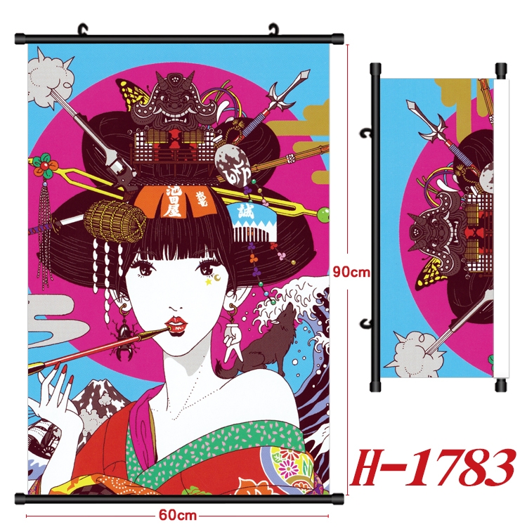 Japanese Anime Black Plastic Rod Canvas Painting Wall Scroll 60X90CM H-1783