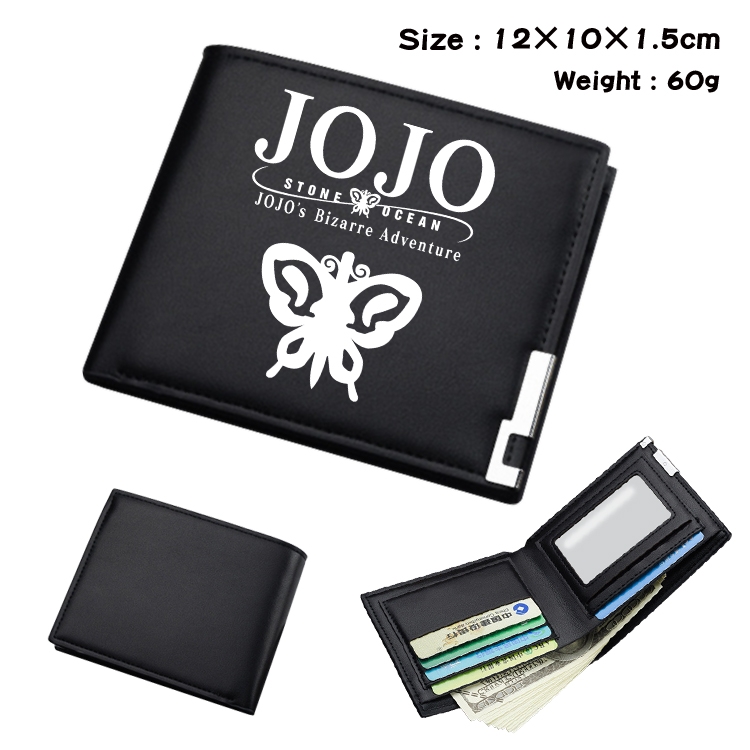 JoJos Bizarre Adventure Anime Coloring Book Black Leather Bifold Wallet 12x10x1.5cm