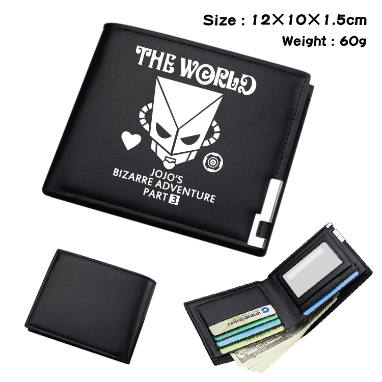JoJos Bizarre Adventure Anime Coloring Book Black Leather Bifold Wallet 12x10x1.5cm