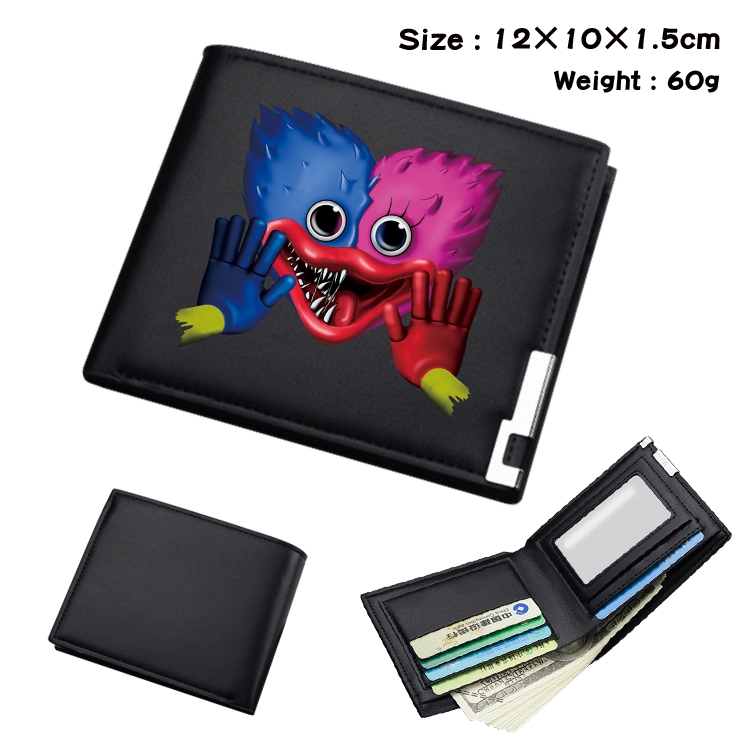 Poppy Playtime Anime Coloring Book Black Leather Bifold Wallet 12x10x1.5cm