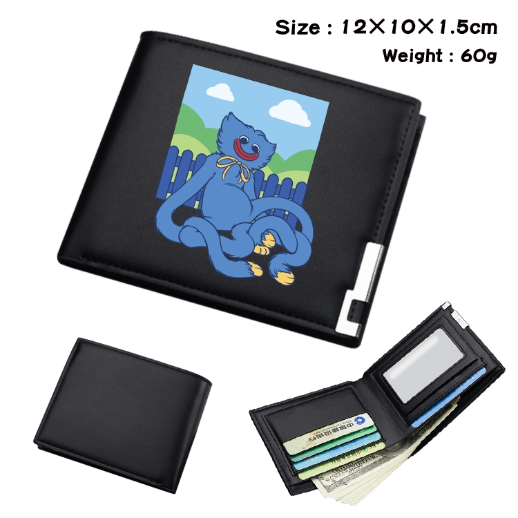 Poppy Playtime Anime Coloring Book Black Leather Bifold Wallet 12x10x1.5cm