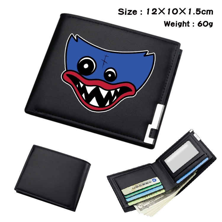 Poppy Playtime Anime Coloring Book Black Leather Bifold Wallet 12x10x1.5cm