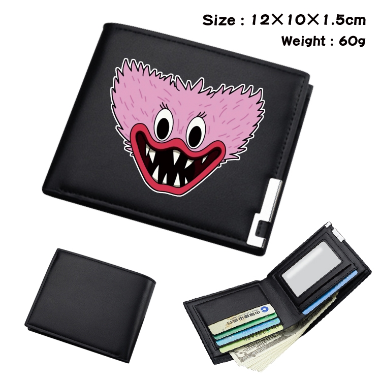 Poppy Playtime Anime Coloring Book Black Leather Bifold Wallet 12x10x1.5cm