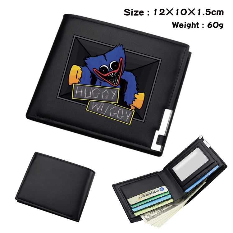 Poppy Playtime Anime Coloring Book Black Leather Bifold Wallet 12x10x1.5cm