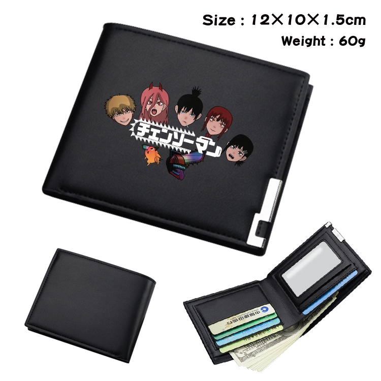 Chainsaw man Anime Coloring Book Black Leather Bifold Wallet 12x10x1.5cm