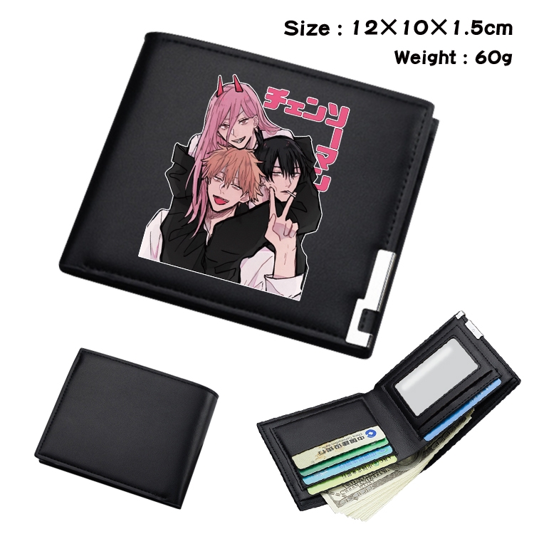 Chainsaw man Anime Coloring Book Black Leather Bifold Wallet 12x10x1.5cm