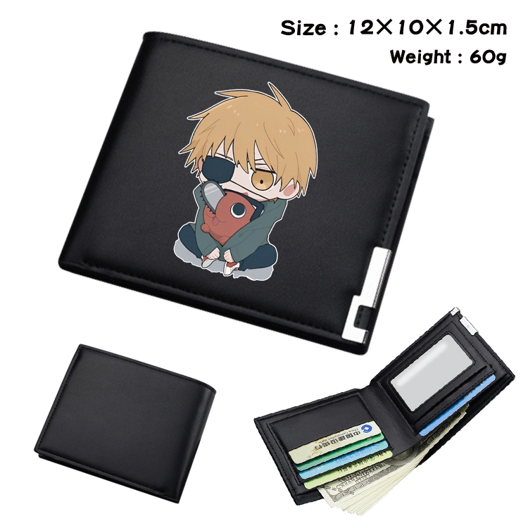 Chainsaw man Anime Coloring Book Black Leather Bifold Wallet 12x10x1.5cm