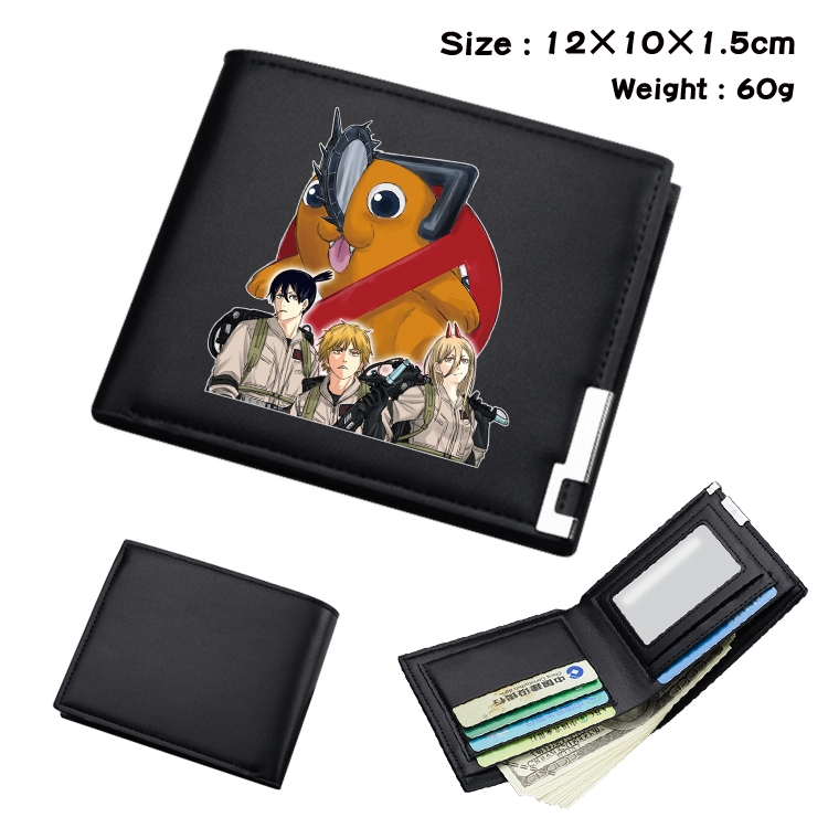 Chainsaw man Anime Coloring Book Black Leather Bifold Wallet 12x10x1.5cm