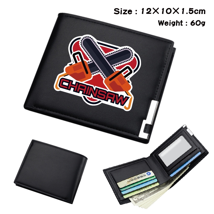 Chainsaw man Anime Coloring Book Black Leather Bifold Wallet 12x10x1.5cm