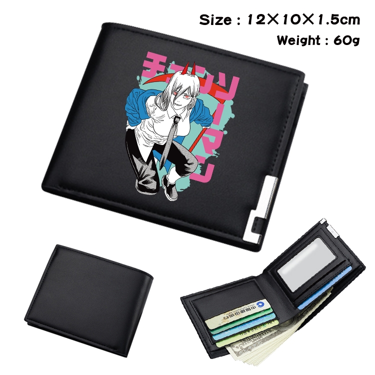 Chainsaw man Anime Coloring Book Black Leather Bifold Wallet 12x10x1.5cm