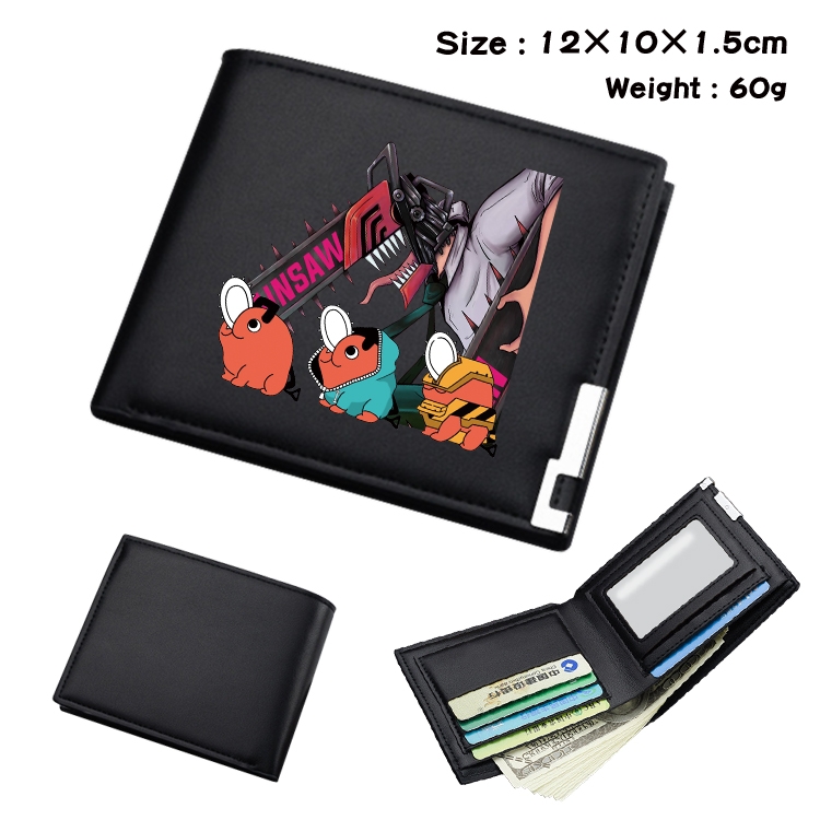 Chainsaw man Anime Coloring Book Black Leather Bifold Wallet 12x10x1.5cm