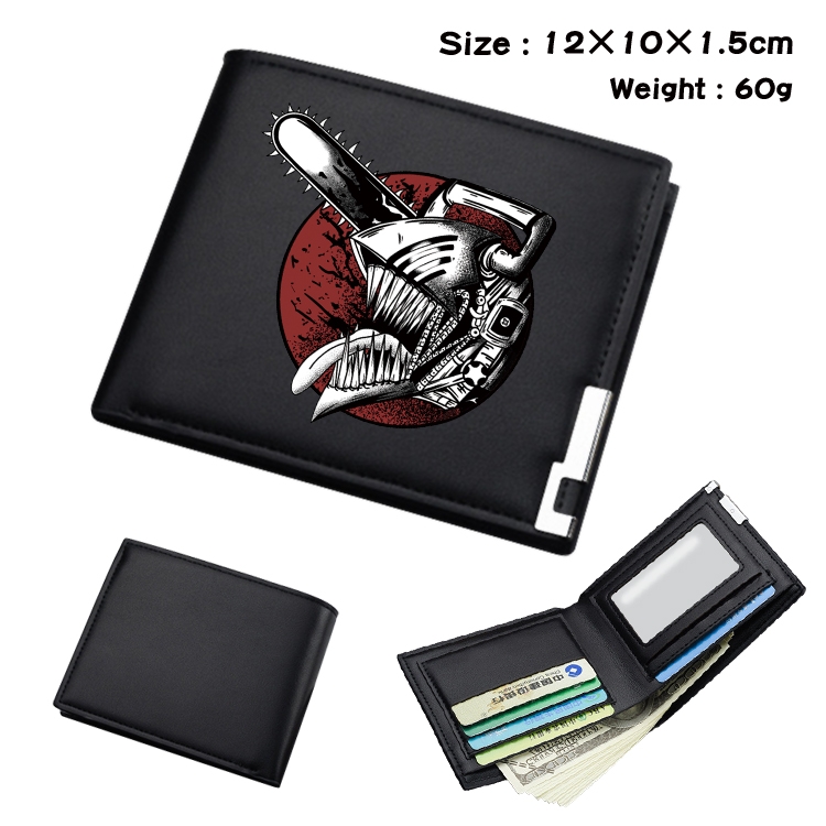 Chainsaw man Anime Coloring Book Black Leather Bifold Wallet 12x10x1.5cm