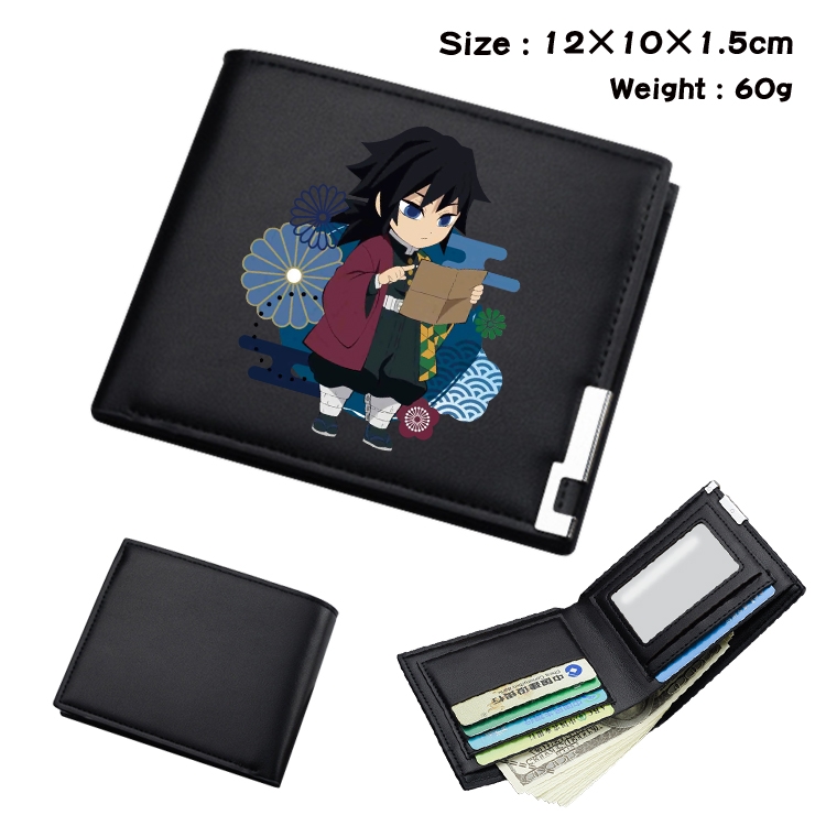 Demon Slayer Kimets Anime Coloring Book Black Leather Bifold Wallet 12x10x1.5cm